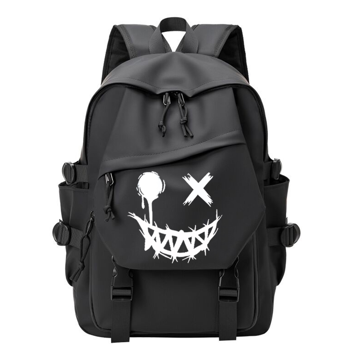 

Travel Синтетический рюкзак унисекс черный с черными надписями и смайликом, Black Smiley Face