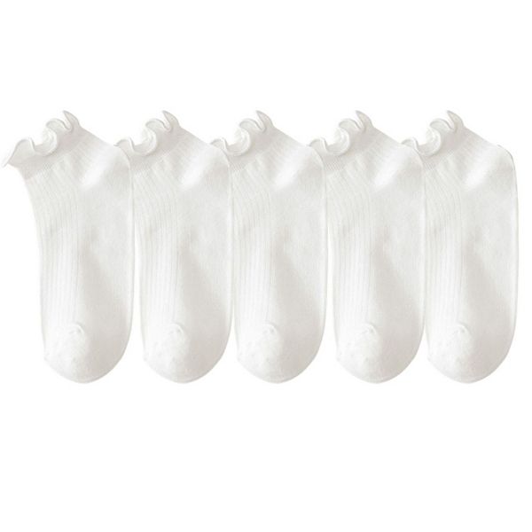 

Женские носки с ребристой резинкой и рюшами, 5 пар, мягкий хлопок, повседневный стиль Anna-Kaci, White