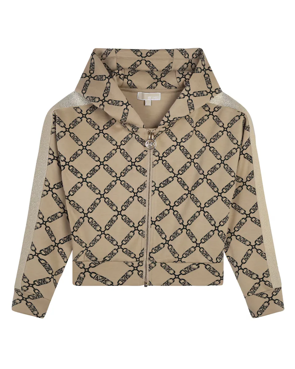 

Толстовка на молнии для девочки с капюшоном и принтом монограммы Michael Kors, бежевый