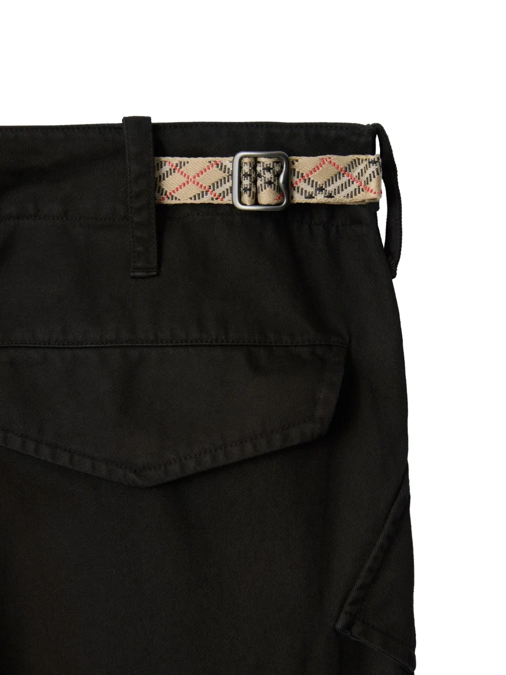 Брюки Burberry карго с отделкой в клетку и пряжкой, черные — фото 4