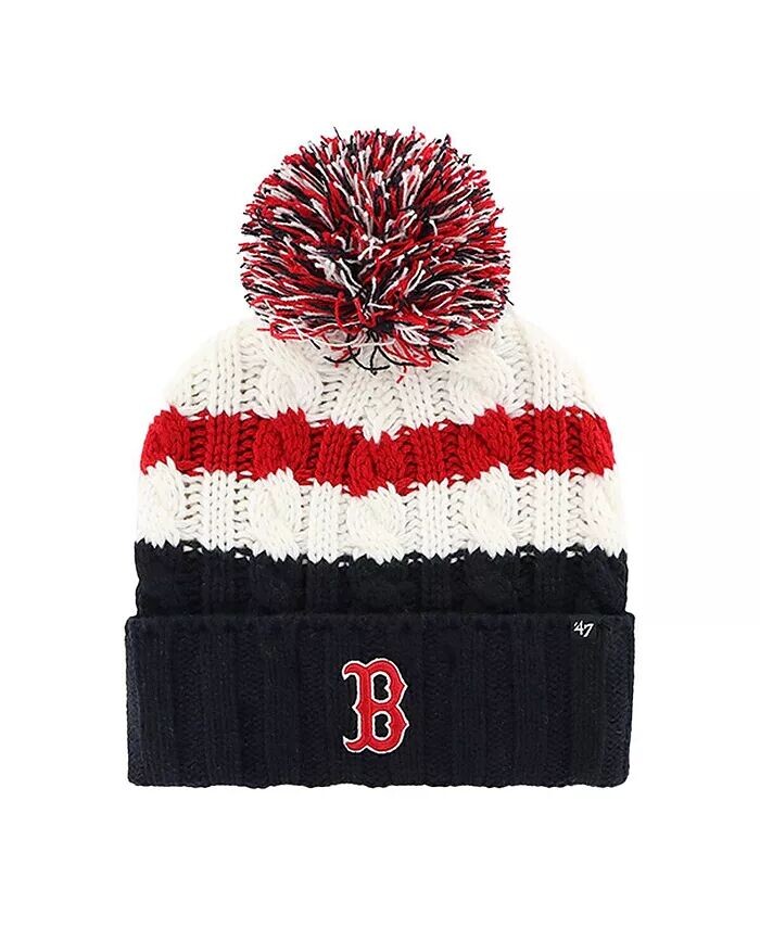 

Женская бело-темно-синяя вязаная шапка Boston Red Sox Ashfield с манжетами и помпоном '47 Brand, белый