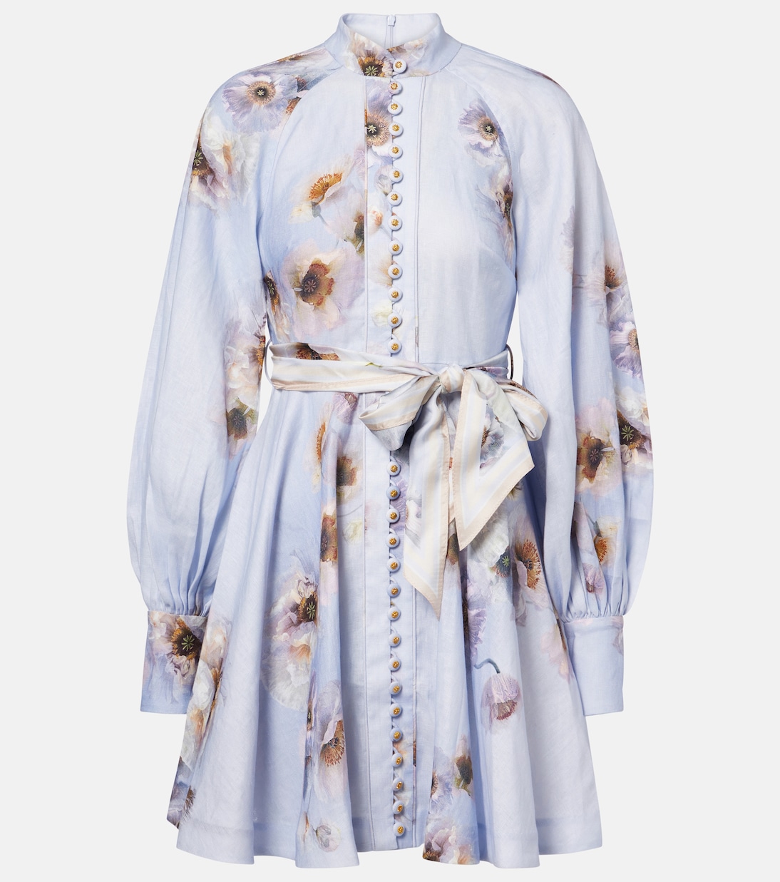 

Платье-рубашка из льна с гипнотическим цветочным принтом Zimmermann, Lilac Poppy