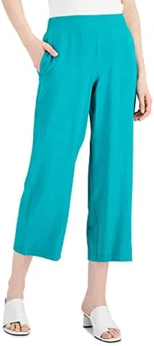 Укороченные брюки Alfani Women's Crinkle Cropped Pants Teal Oasis 18