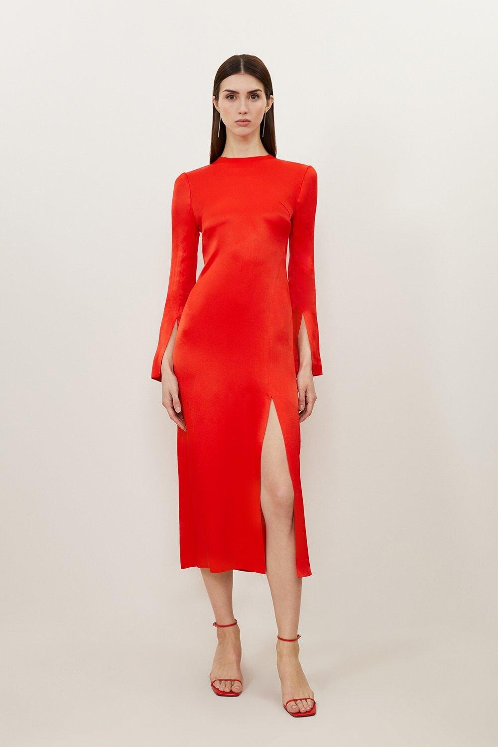 

Платье миди из вискозного атласа Karen Millen, красный