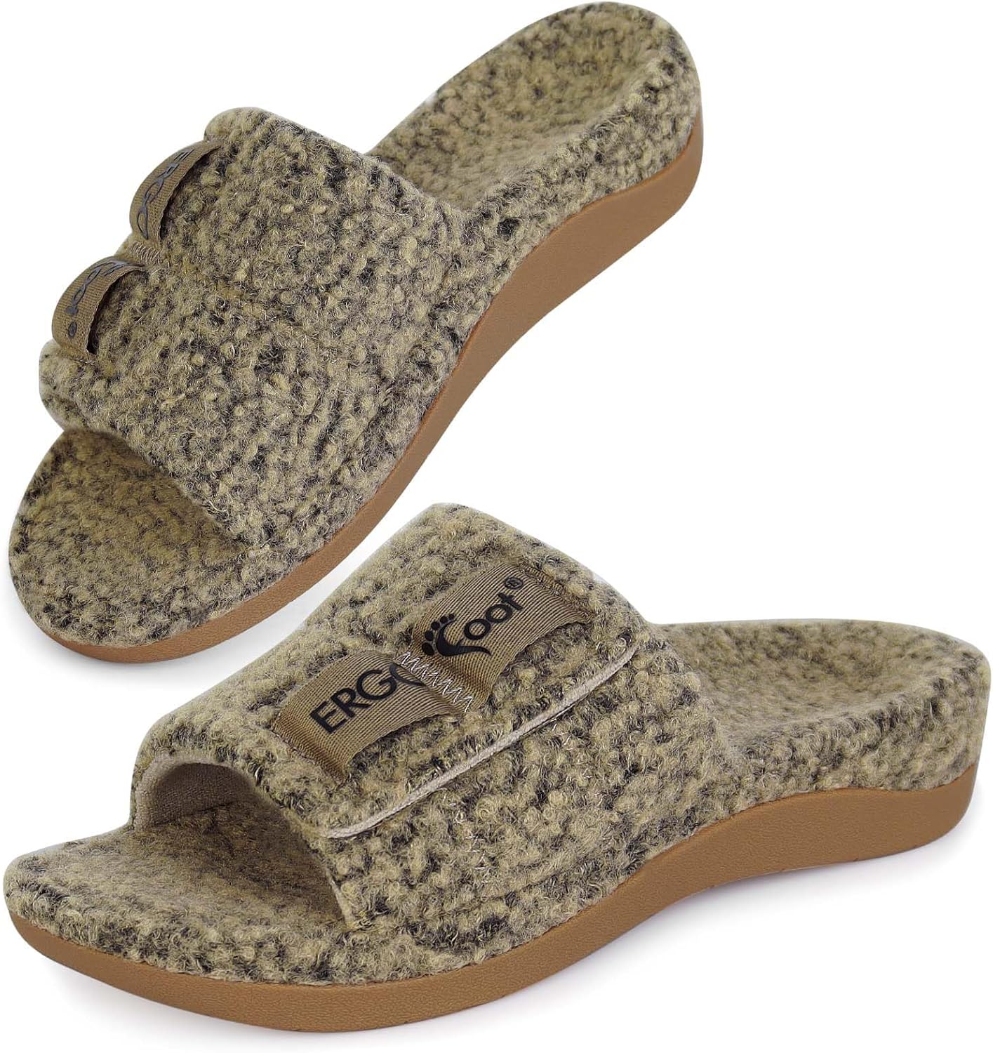 

Тапочки ERGOfoot Fuzzy для дома с поддержкой свода стопы для женщин и мужчин, ортопедические шлепанцы при подошвенном фасците, открытый носок, для дома с регулируемыми ремешками, облегчение боли в ногах, коричневый