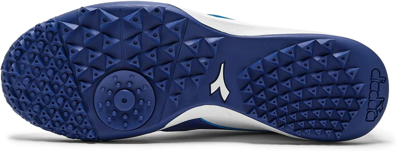 Футбольные бутсы Diadora Brasil Elite Turf - водоотталкивающий Suprellsoft, противоскользящая подкладка из ПУ на пятке, точки гибкости на стельке, высококачественное исполнение, белый/синий — фото 3