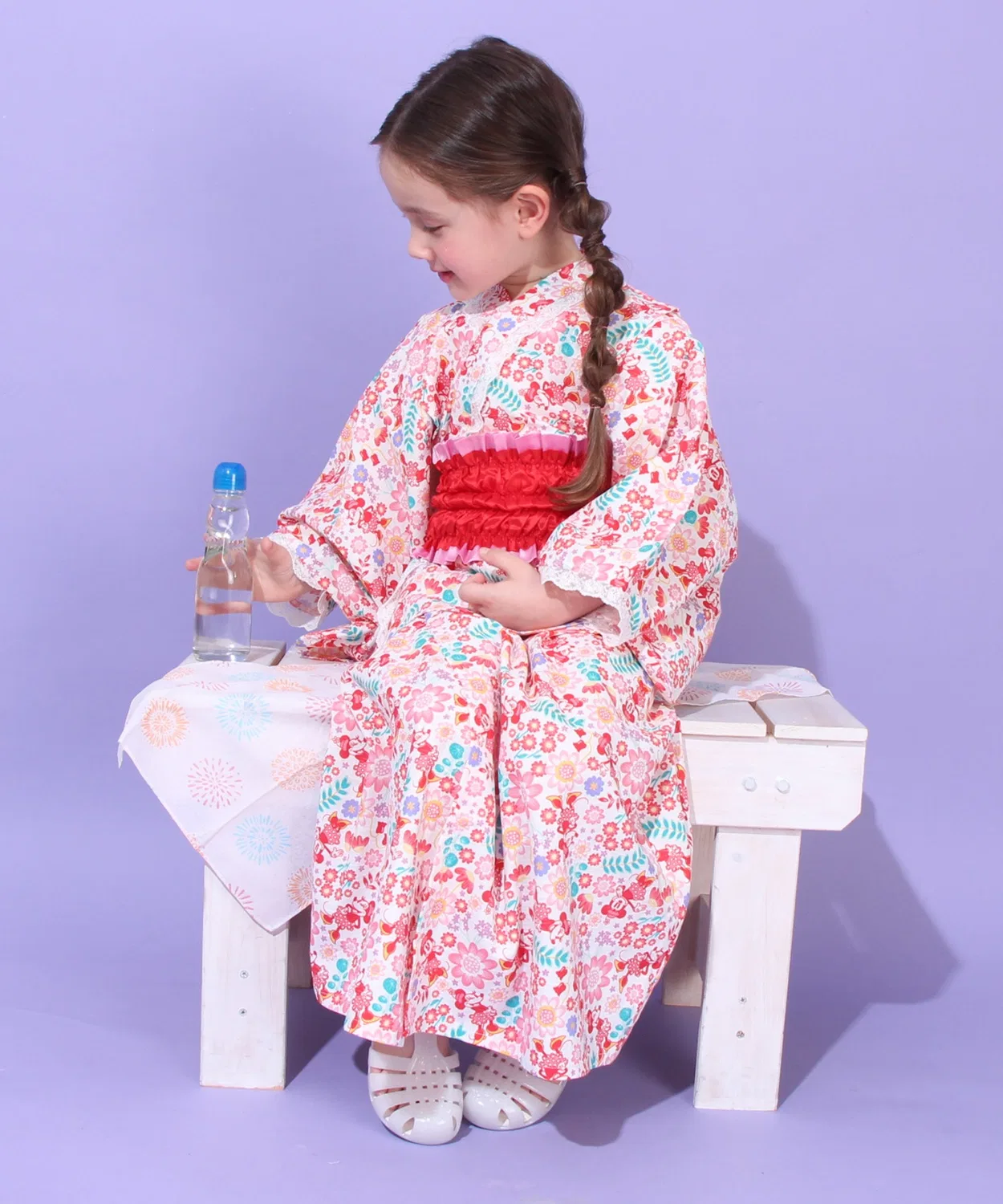 Детский 2WAY комплект-юката Minnie Mouse BABYDOLL с поясом-бантом, белый — фото 3