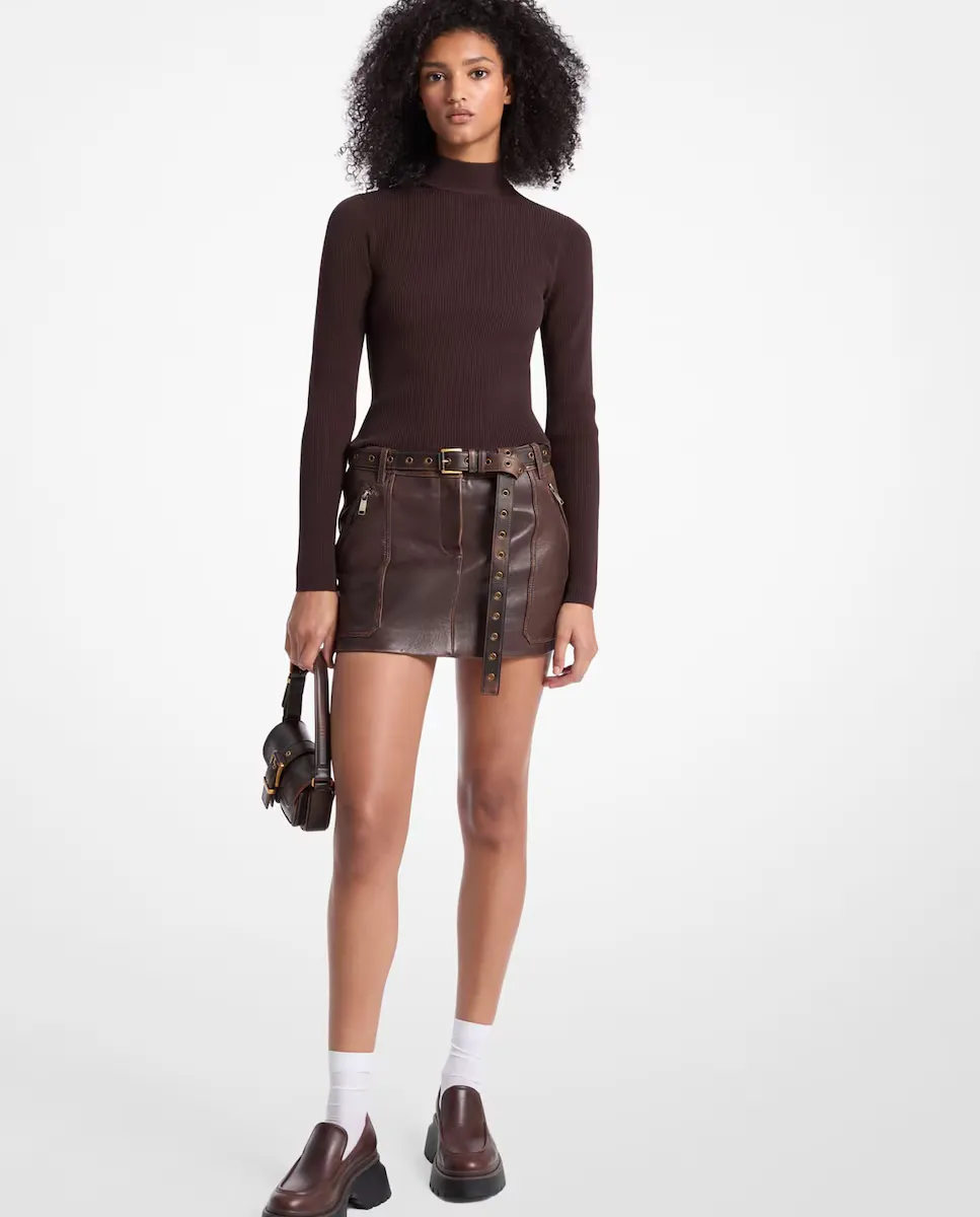 

Мини-юбка из потертой кожи Michael Michael Kors, коричневый