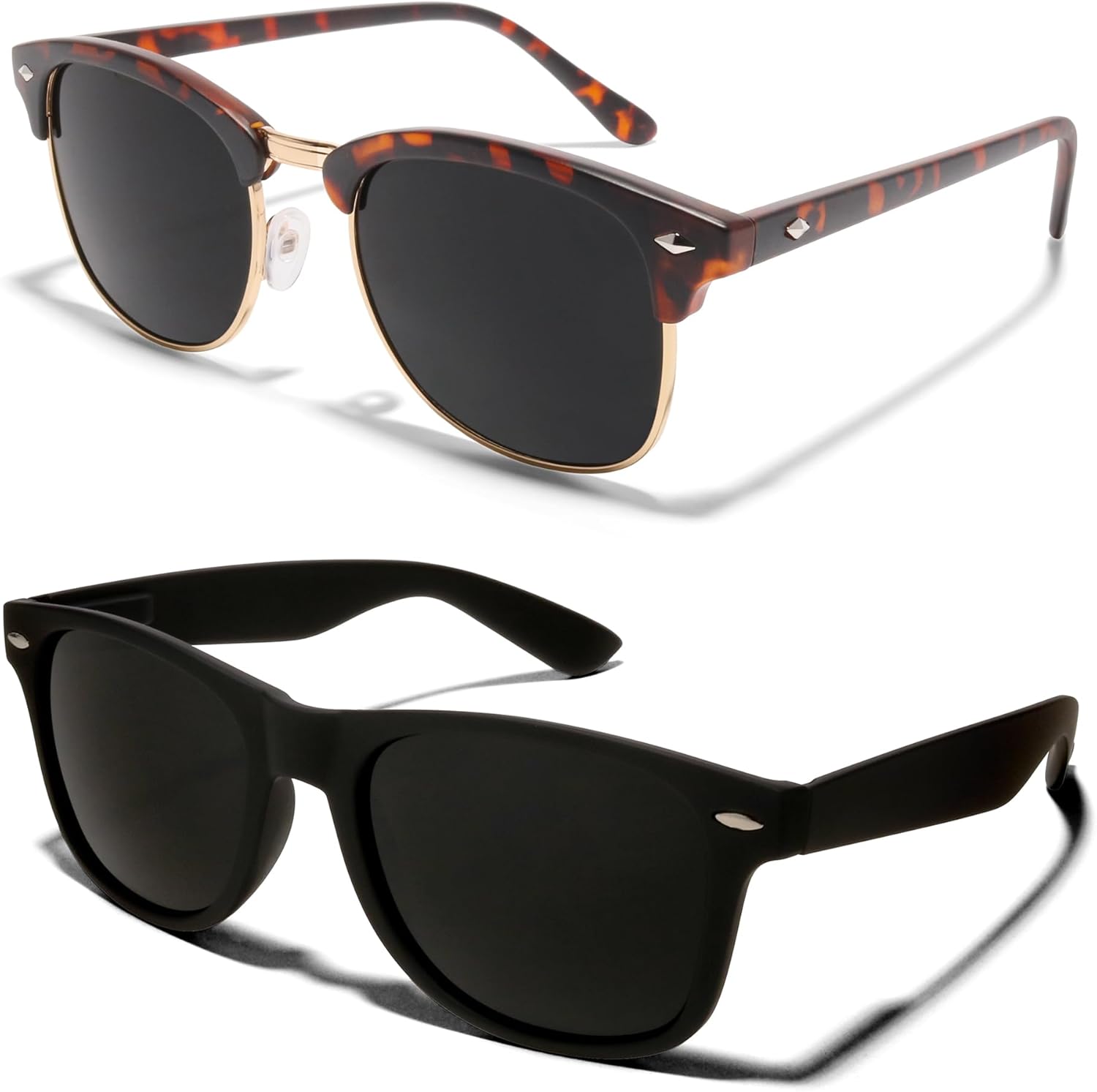 

Солнцезащитные очки ShadyVEU супертемного черного цвета с линзами, защищающими от УФ-излучения, на пружинном шарнире, в стиле ретро 80-х, 2-pack 1 Matte Tortoise & 1 Matte Black