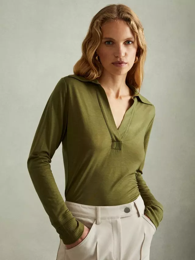 

Топ Reiss Nixi Wool Blend Collared, зеленый