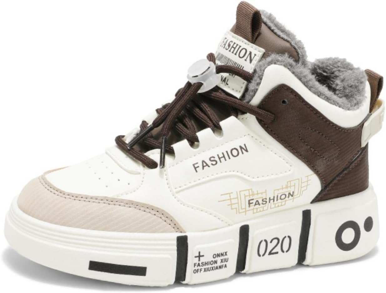 

Мужские высокие кеды с флисовой подкладкой: регулируемые шнурки, заметные текстовые детали, массивная амортизированная подошва- ультратеплая подкладка, идеально подходят для холодной погоды, повседневной и повседневной носки Khwfjas, коричневый