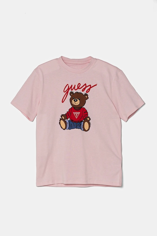 

Детская хлопковая футболка Guess, розовый