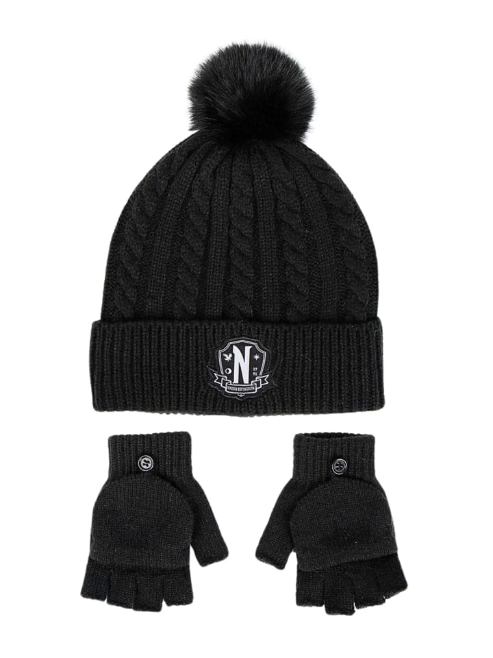 

Cerda Зимний комплект из двух предметов: шапка и перчатки Wednesday в черном цвете