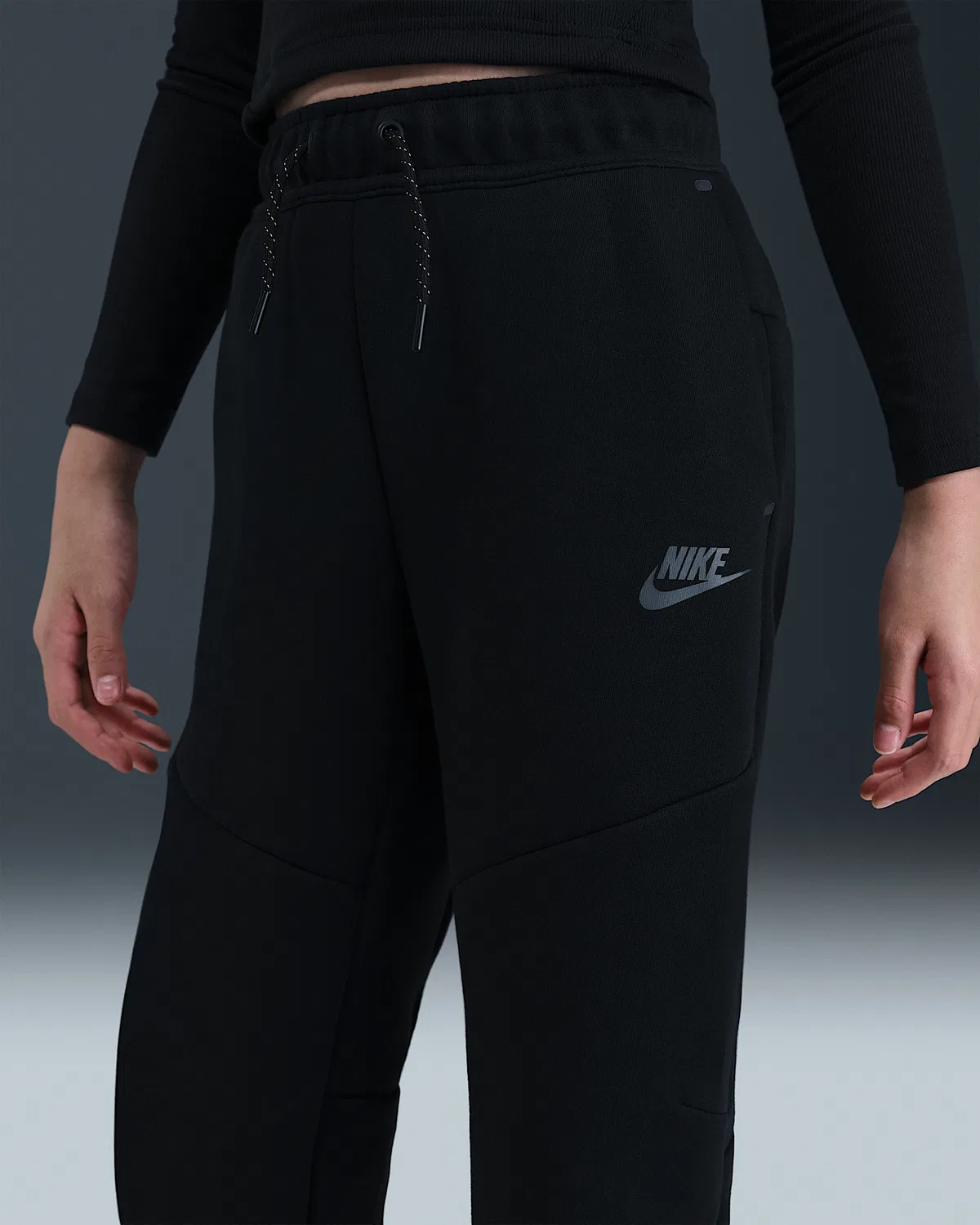 Детские (мальчиковые) штаны с открытым низом Nike Sportswear Tech Fleece, Black/Black — фото 3