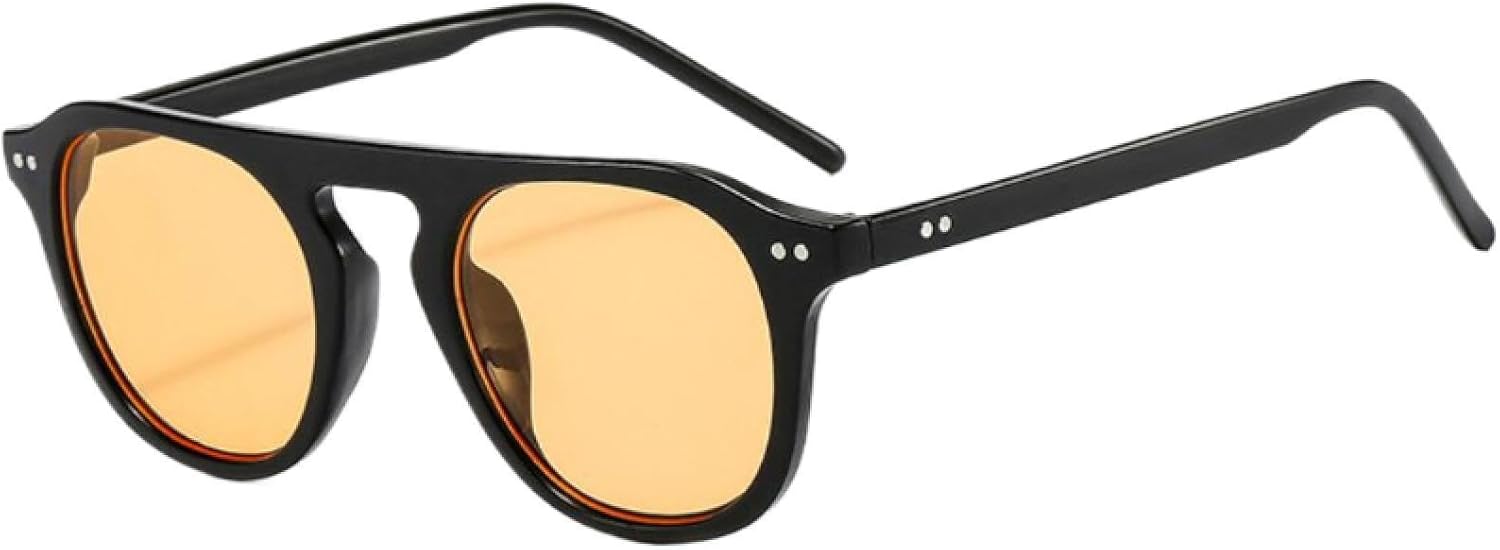 

Солнцезащитные очки с защитой от УФ-излучения UV400 | Круглые женские, мужские, с одинарной перемычкой, маленькие, с желтыми линзами и заклепками | для занятий спортом на открытом воздухе FYTUP, Black Yellow