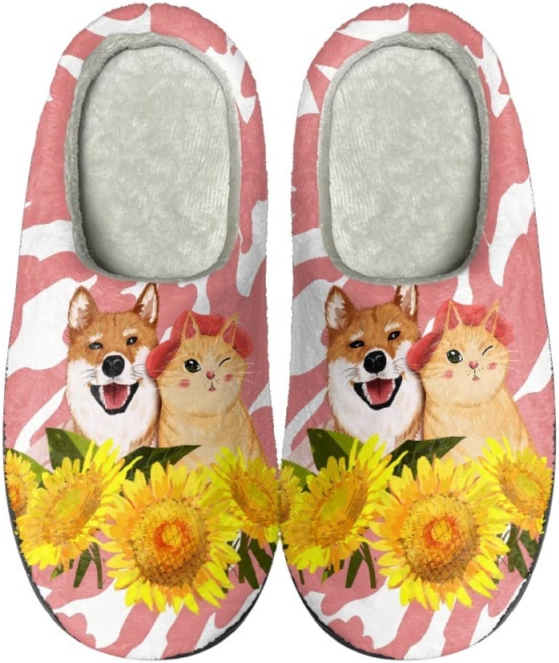 

Домашние тапочки с изображением животных для женщин и мужчин, пушистые, мягкие, милые, с мультяшным дизайном, теплые, для дома и улицы, с нескользящей подошвой Elirar, Dog and Flower