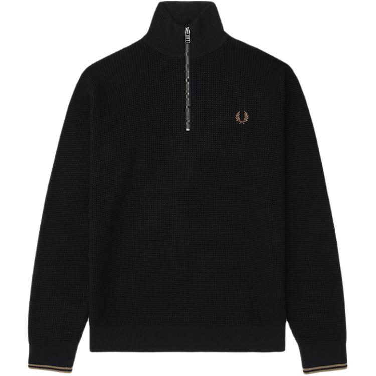 

Свитер с полузастежкой узором «вафля» FRED PERRY, черный