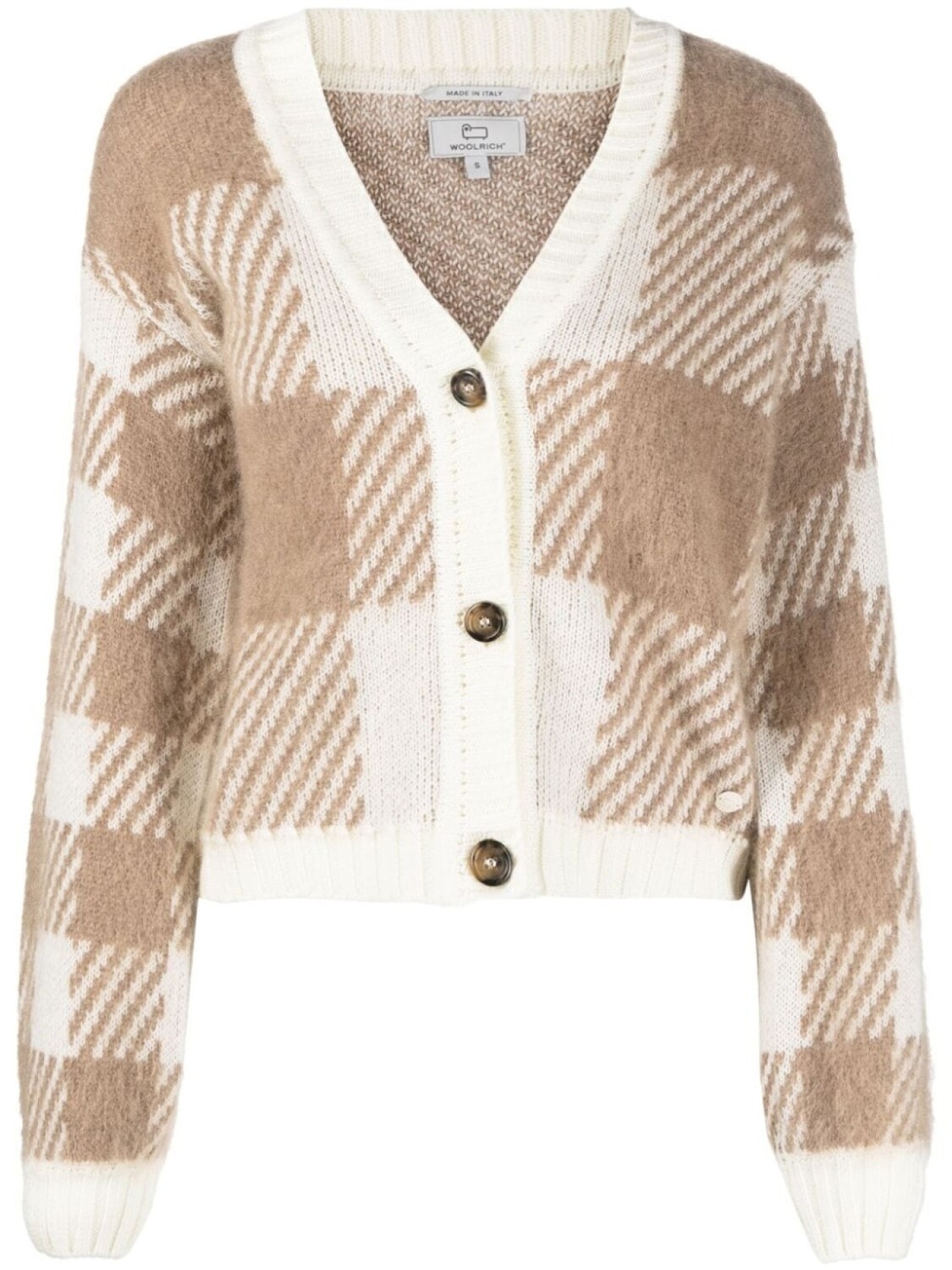 

Woolrich клетчатый кардиган вязки интарсия, нейтральный цвет