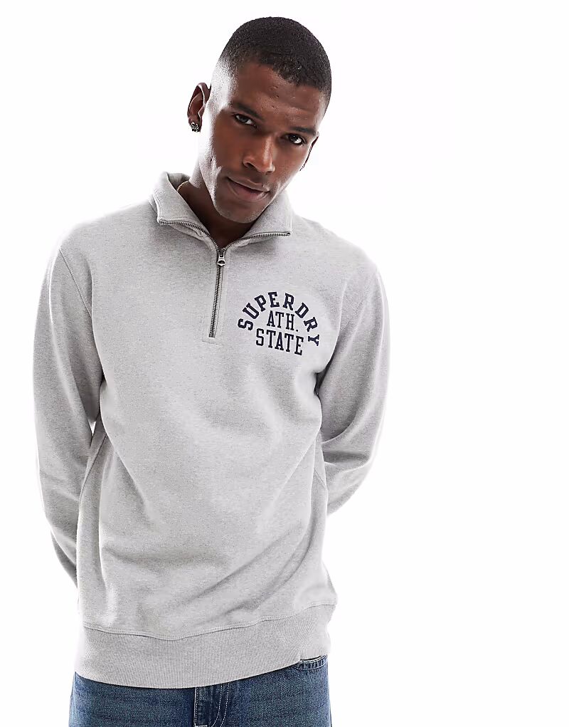 

Толстовка Superdry Athletic Essentials с застежкой-молнией на половину длины серого меланжевого цвета
