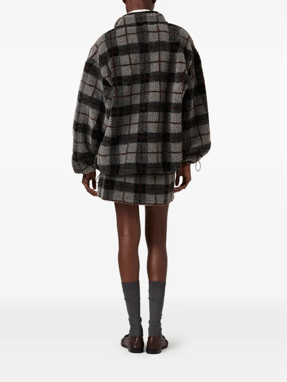 Клетчатая юбка мини с застежкой тогл Miu Miu, серый — фото 3