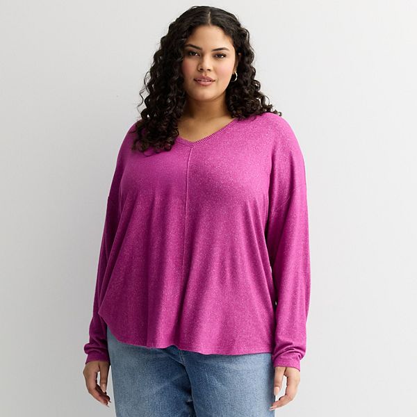 

Уютная туника с V-образным вырезом и длинными рукавами Plus size Sonoma Goods For Life, Celeste Berry