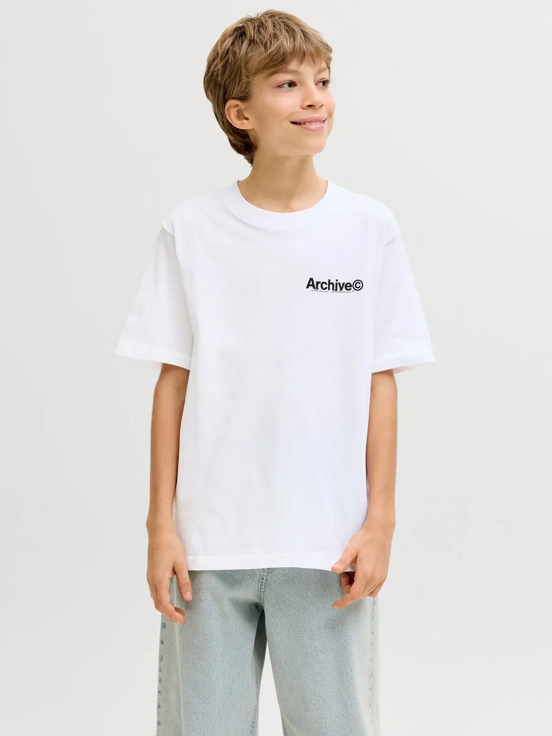 Футболка с принтом, JACK & JONES Junior, ярко-белый — фото 3