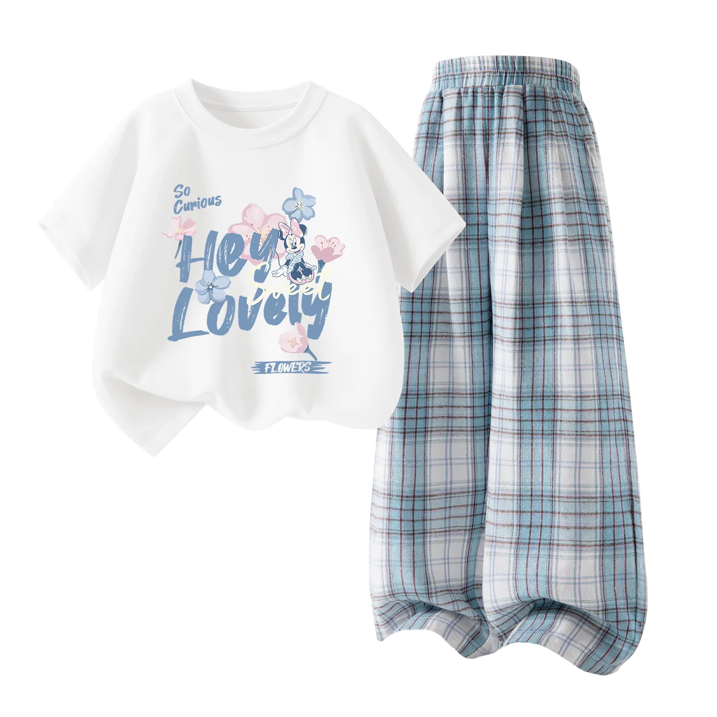 Детская спортивная футболка с круглым вырезом Disney, Light Pastel Flower Sky Blue+Solid Color White Cloud Blue — фото 3