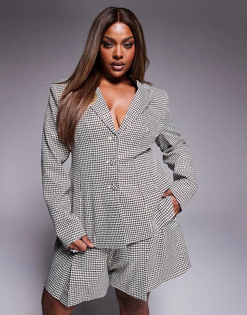 

Блейзер ASOS LUXE Curve в ломаную клетку с бантом сзади, коричневый, с пайетками