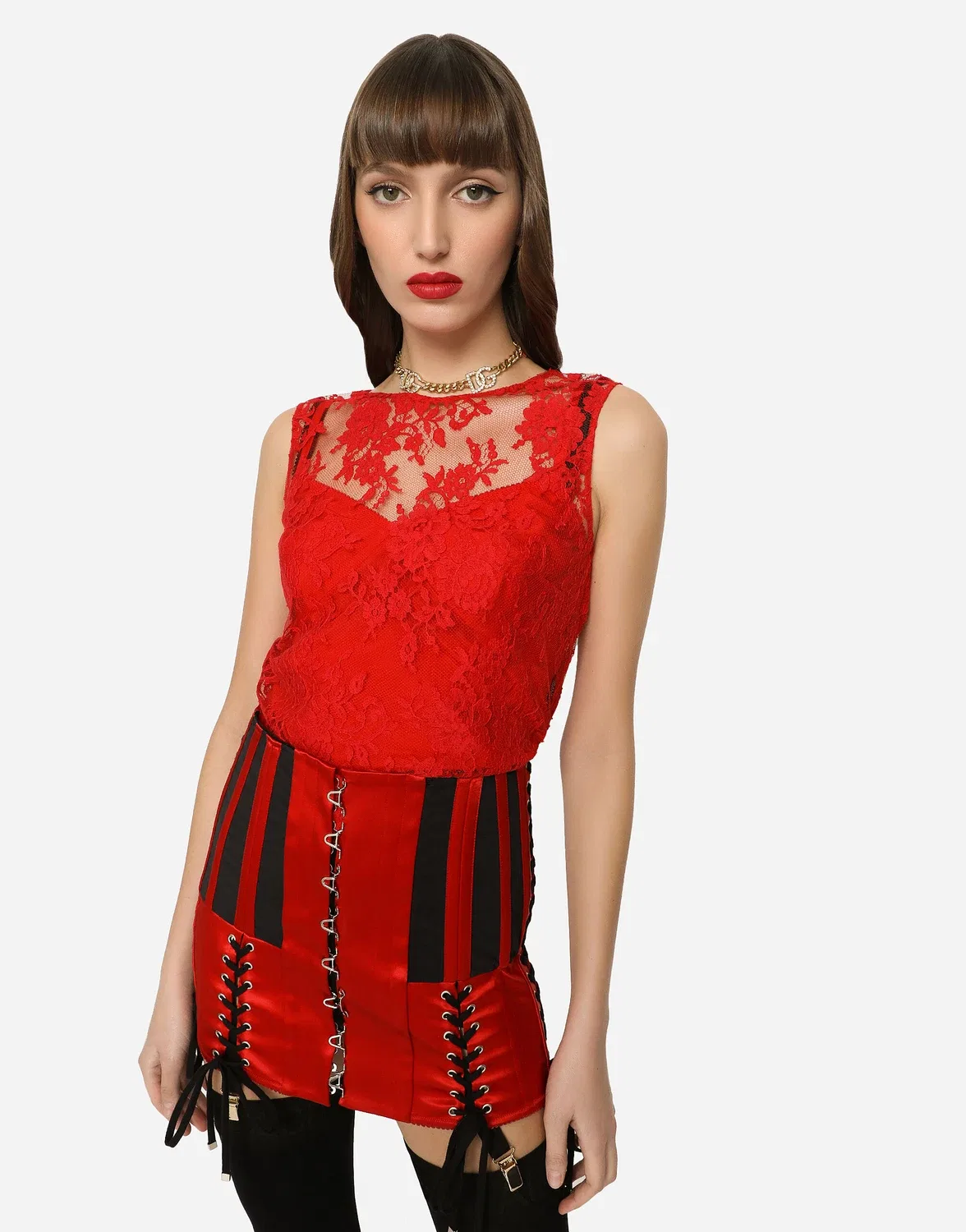 Топ из шантильи с цветочным кружевом Dolce&Gabbana, красный — фото 4