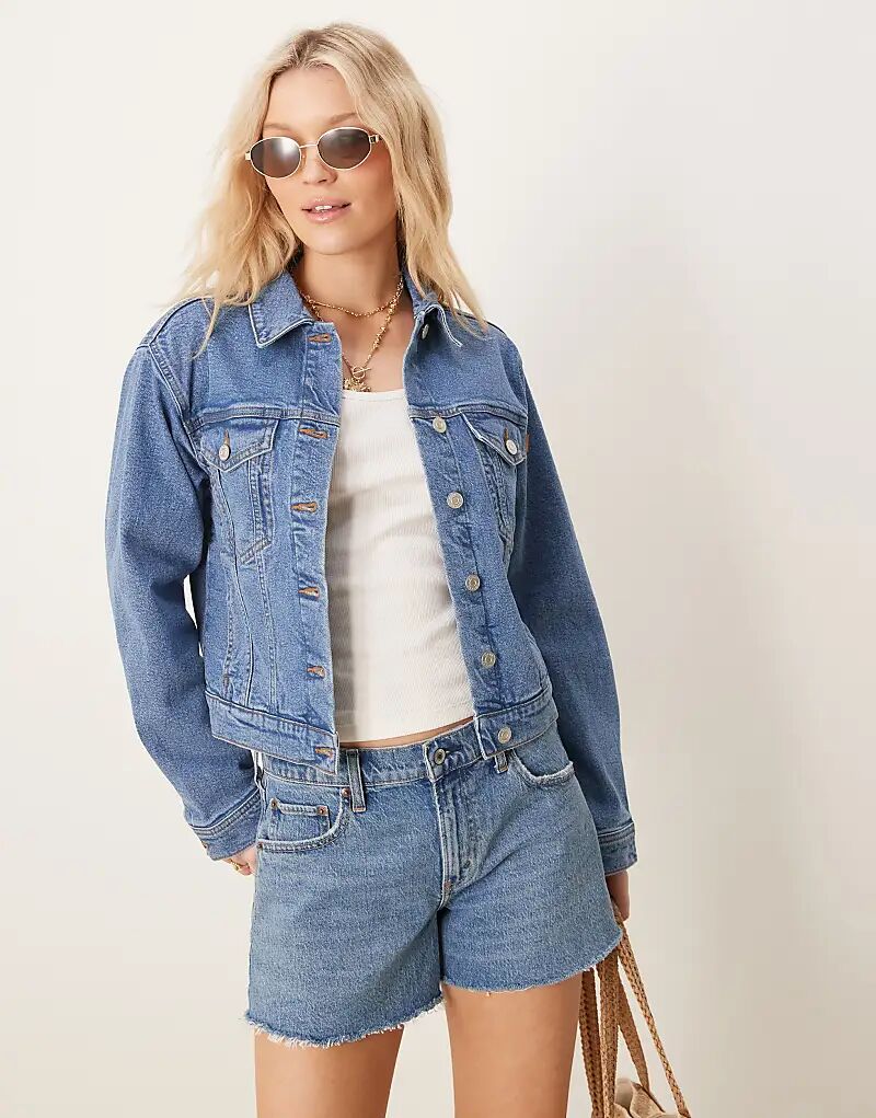

Джинсовая куртка в стиле вестерн ASOS DESIGN, средне-синего цвета, Синий, Джинсовая куртка в стиле вестерн ASOS DESIGN, средне-синего цвета