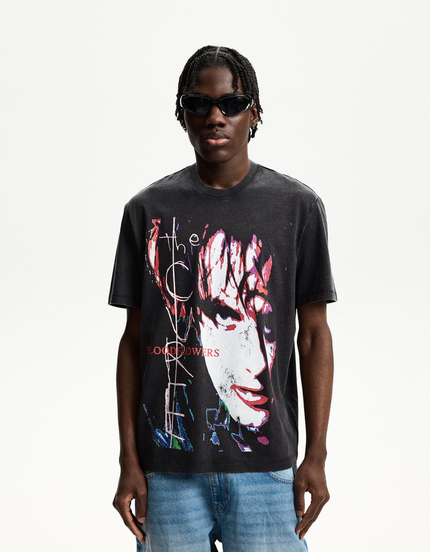 

Футболка с принтом The Cure Bershka, серый