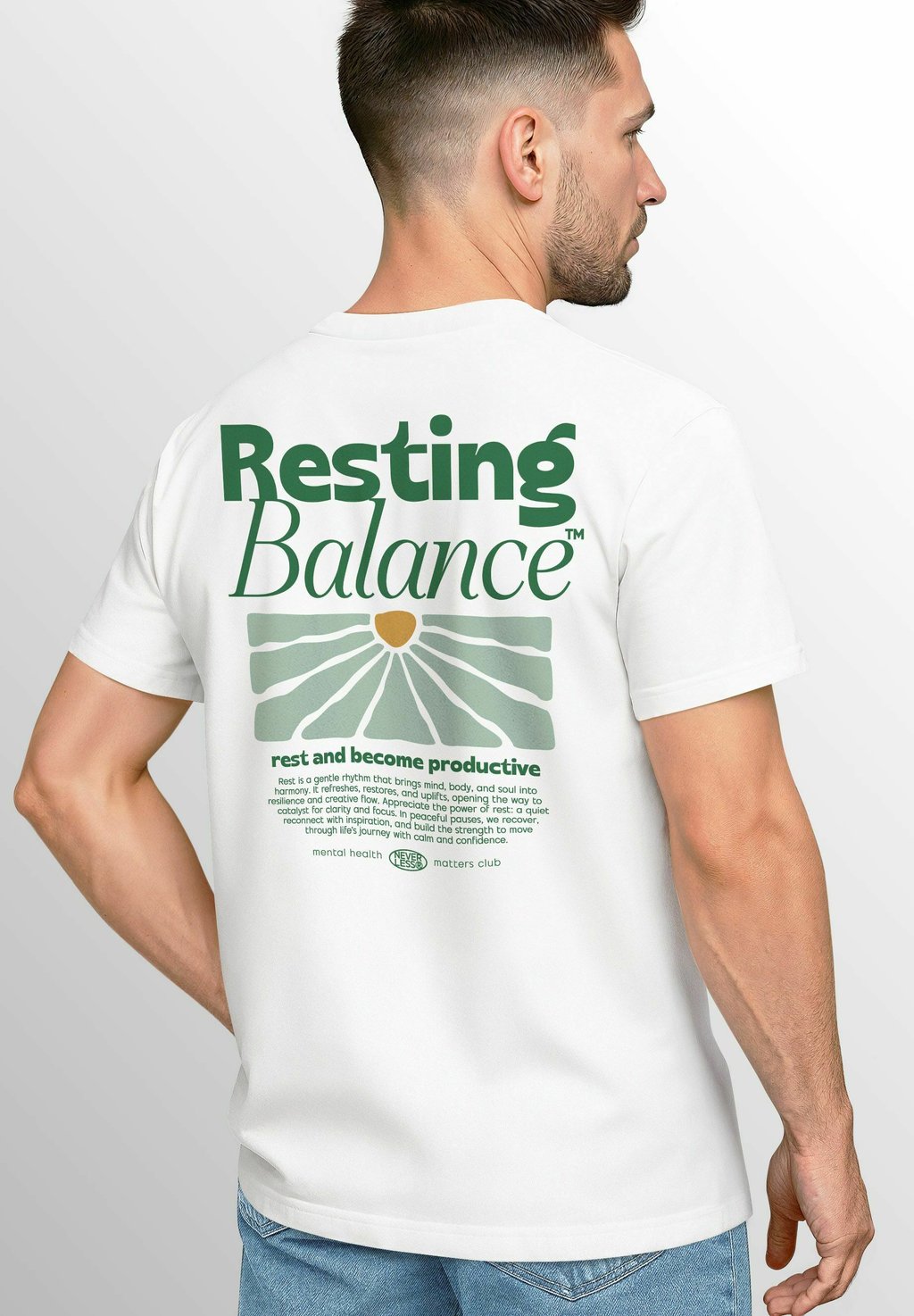 

Футболка с принтом BACKPRINT RESTING BALANCE MENTAL HEALTH MATTERS CLUB GRAFIKPRINT Neverless, белый