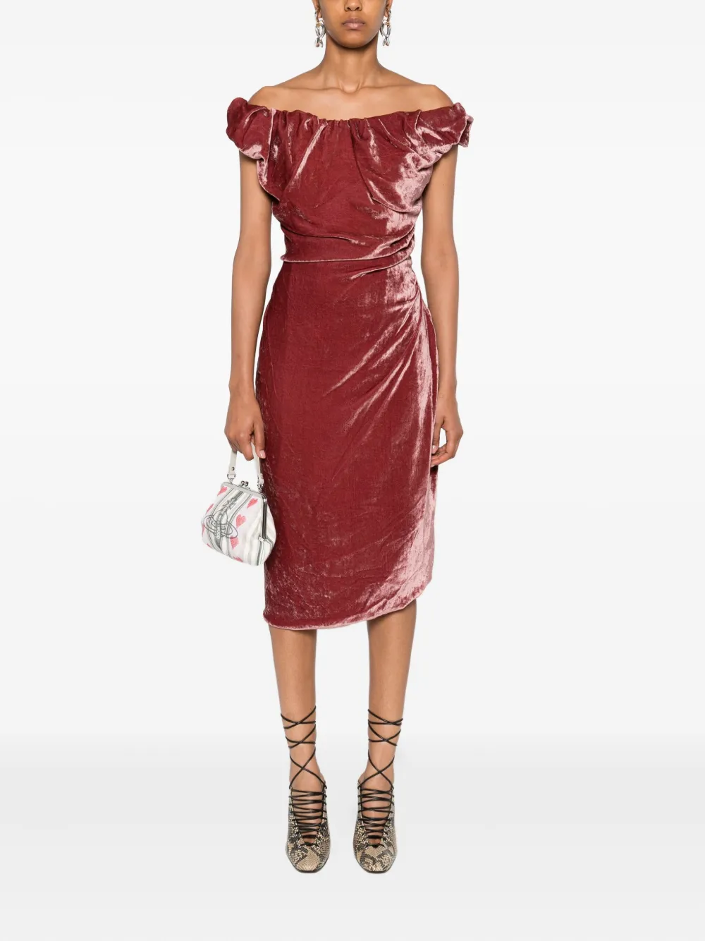 Бархатное платье мини с открытыми плечами Vivienne Westwood, красный — фото 2