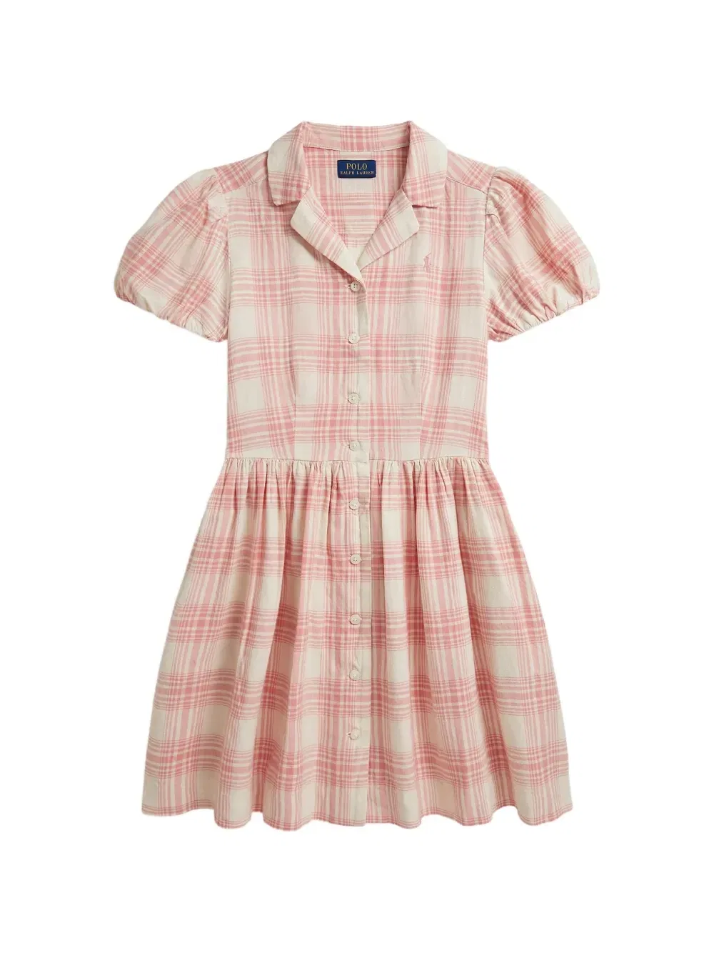 Клетчатое платье с вышитым логотипом Polo Ralph Lauren Kids, бежевый