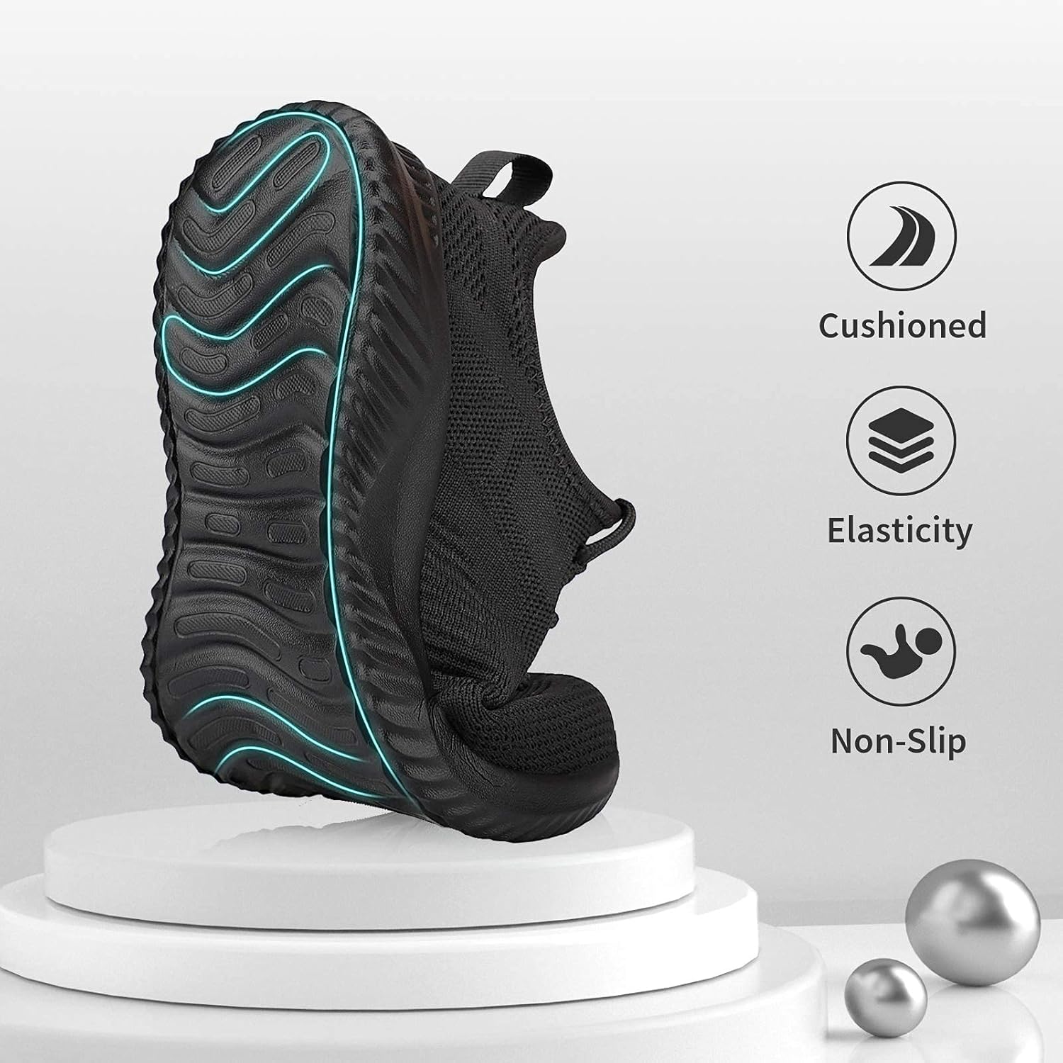 Кроссовки Flysocks для мужчин с легкой посадкой, нескользящие кроссовки, легкие дышащие сетчатые кроссовки для повседневной носки, тенниса, бега и ходьбы, черный — фото 2
