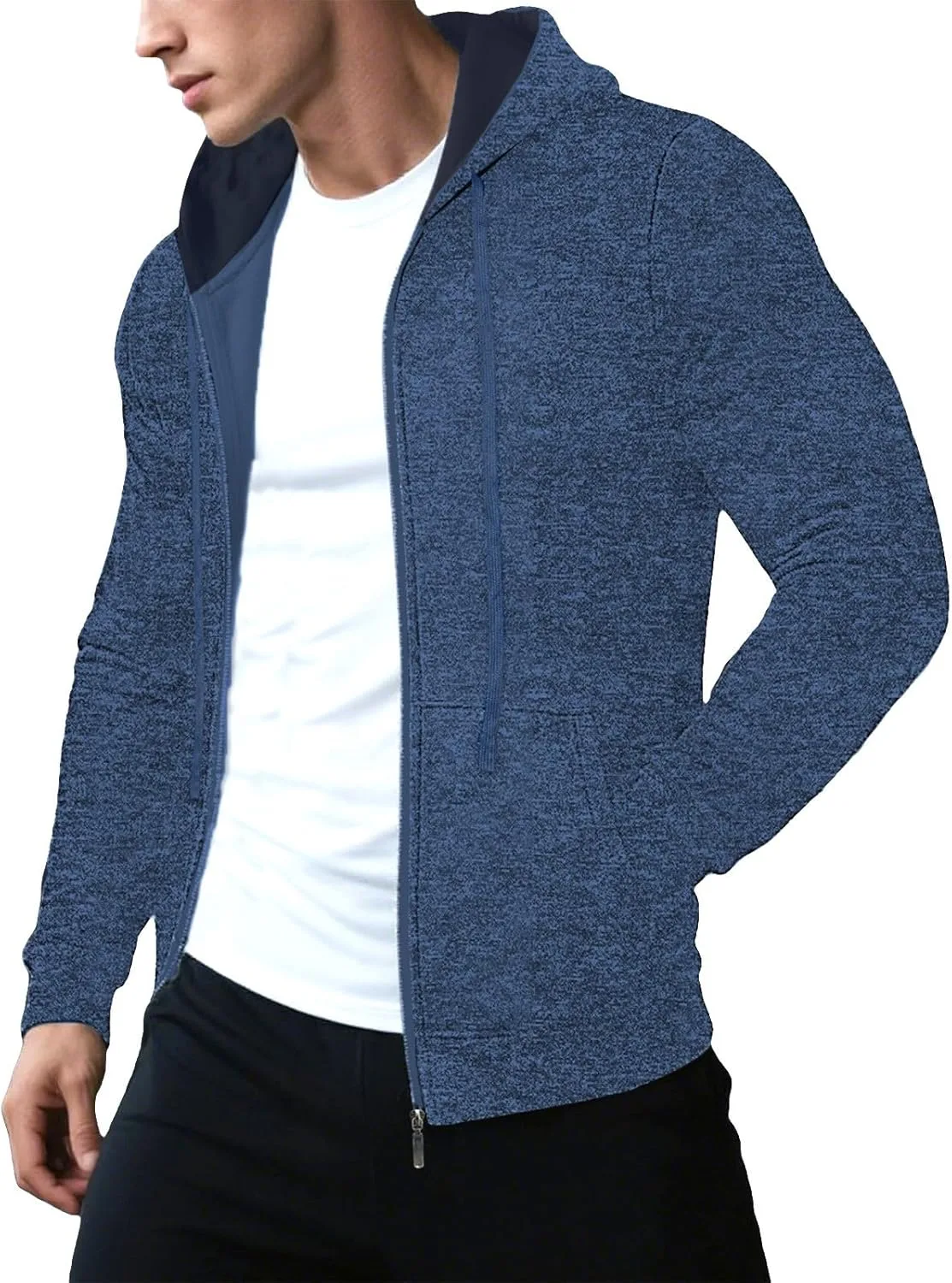 

Мужская худи на молнии с флисовой подкладкой — легкая кардиганная вязка, утепленная куртка с капюшоном и карманом