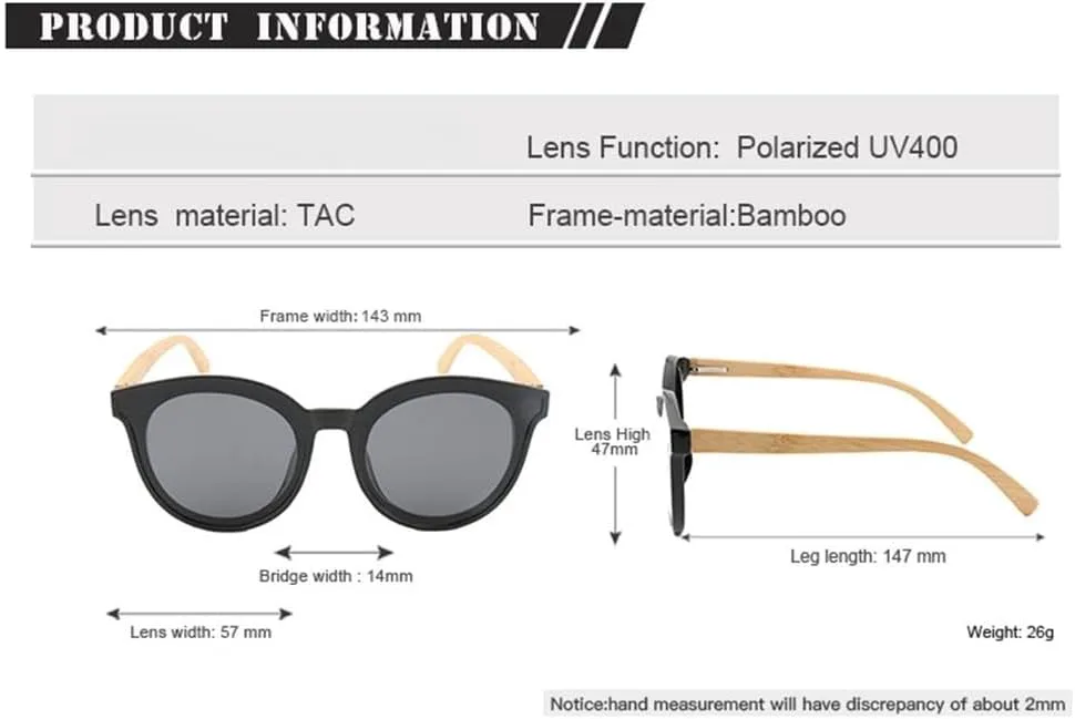 

Солнцезащитные очки в бамбуковой оправе из поликарбоната, модные поляризованные женские очки в винтажном стиле, подходят для пляжа и отдыха на природе UJNHGQ, Black