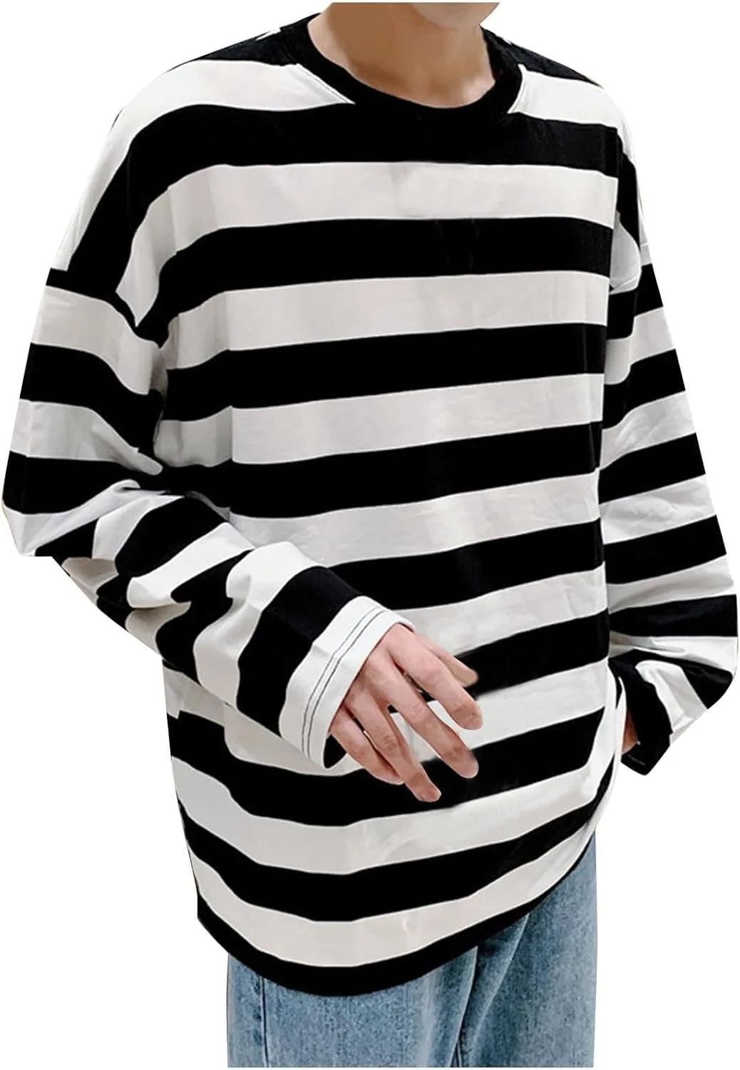 

Футболка с длинным рукавом и полосками для женщин и мужчин Casual Crew Neck hlysgo