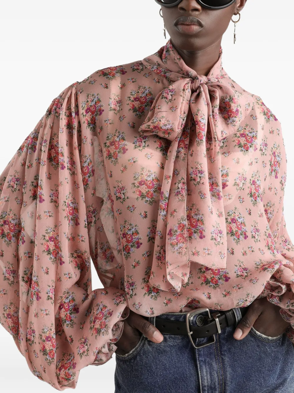 Блузка с цветочным принтом DOLCE & GABBANA, розовый — фото 4