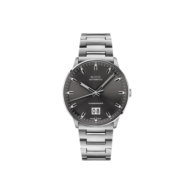 

MIDO Часы Commander Automatic Mechanical Movement Men's Watch Wrist Watch 42mm Black Dial Stainless Steel Case, Smoke Coal Gray Watch Dial with Silver Strap