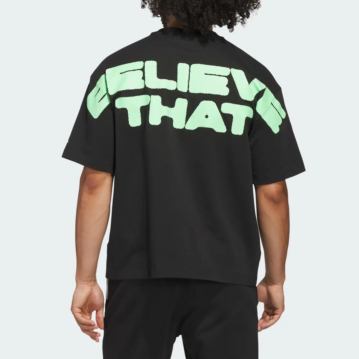Adidas Футболка мужская Believe That Anthony Edwards Black/Magic Lime Green — фото 3