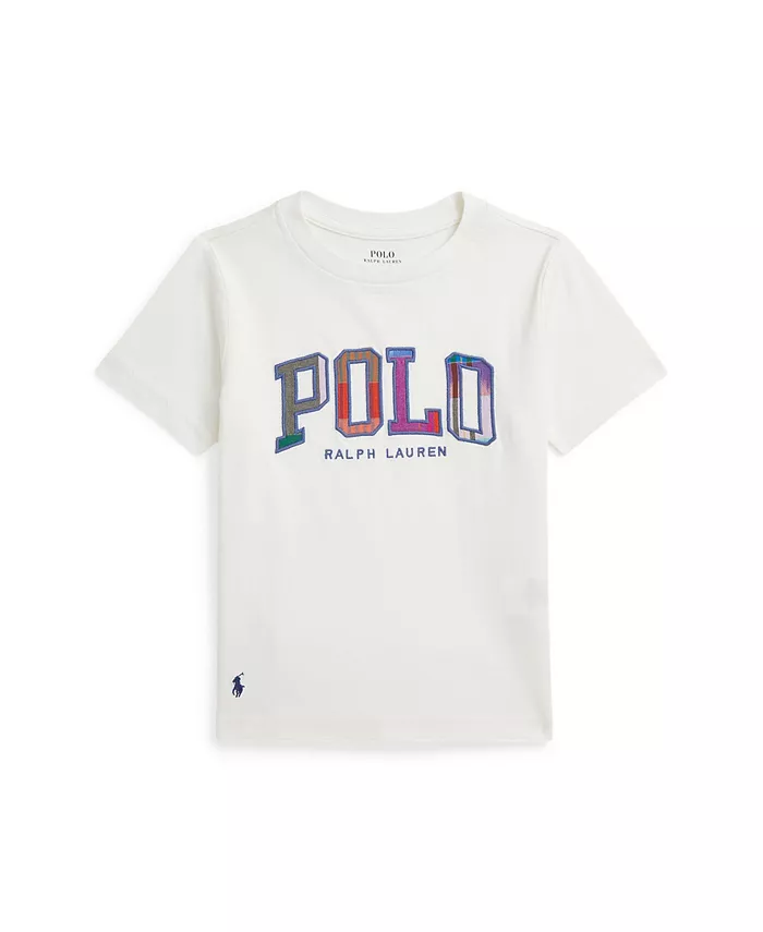 

Футболка с логотипом Madras для малышей и мальчиков Polo Ralph Lauren, слоновая кость/кремовый