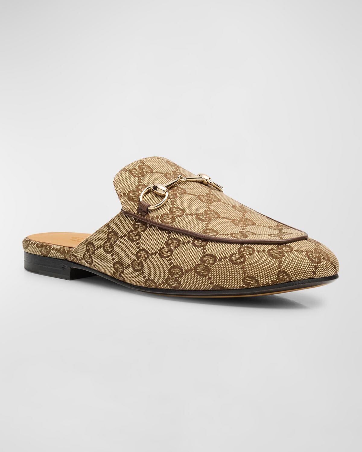 Мюли-лоферы из парусины Princetown с узором GG Gucci, цвет Beige Ebony — фото 2