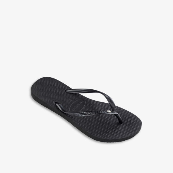 Узкие резиновые шлепанцы с кристаллами Havaianas, черный — фото 3