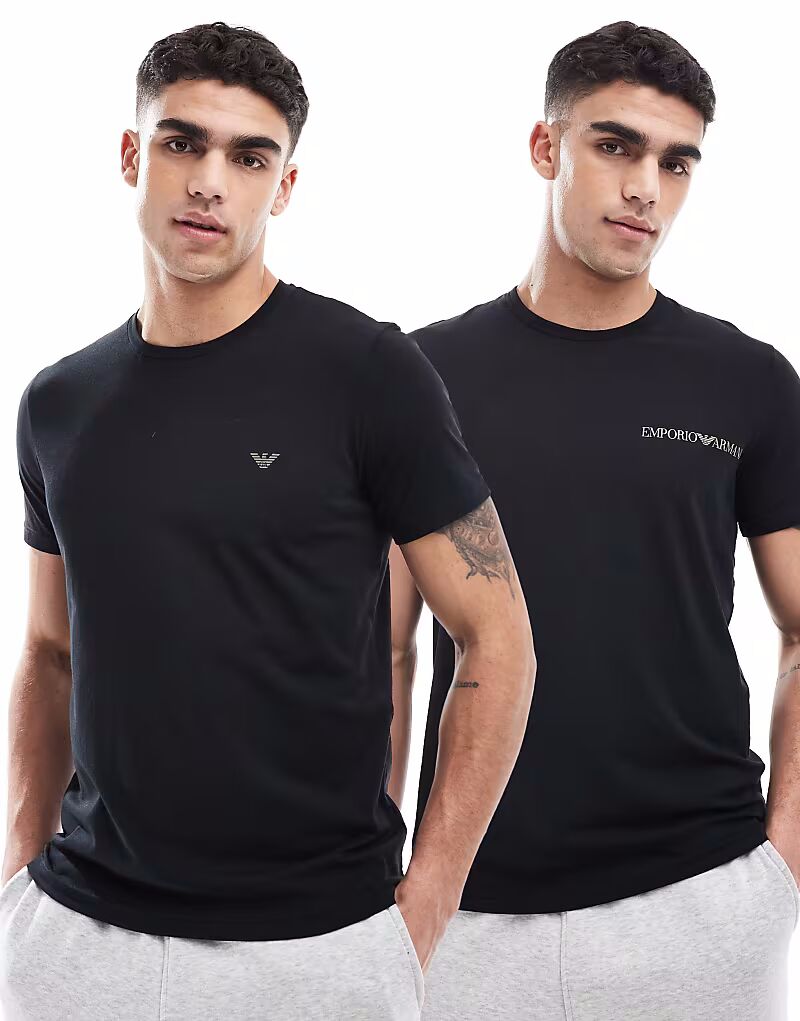 

Комплект из 2 футболок Emporio Armani Bodywear для отдыха с логотипом черного цвета