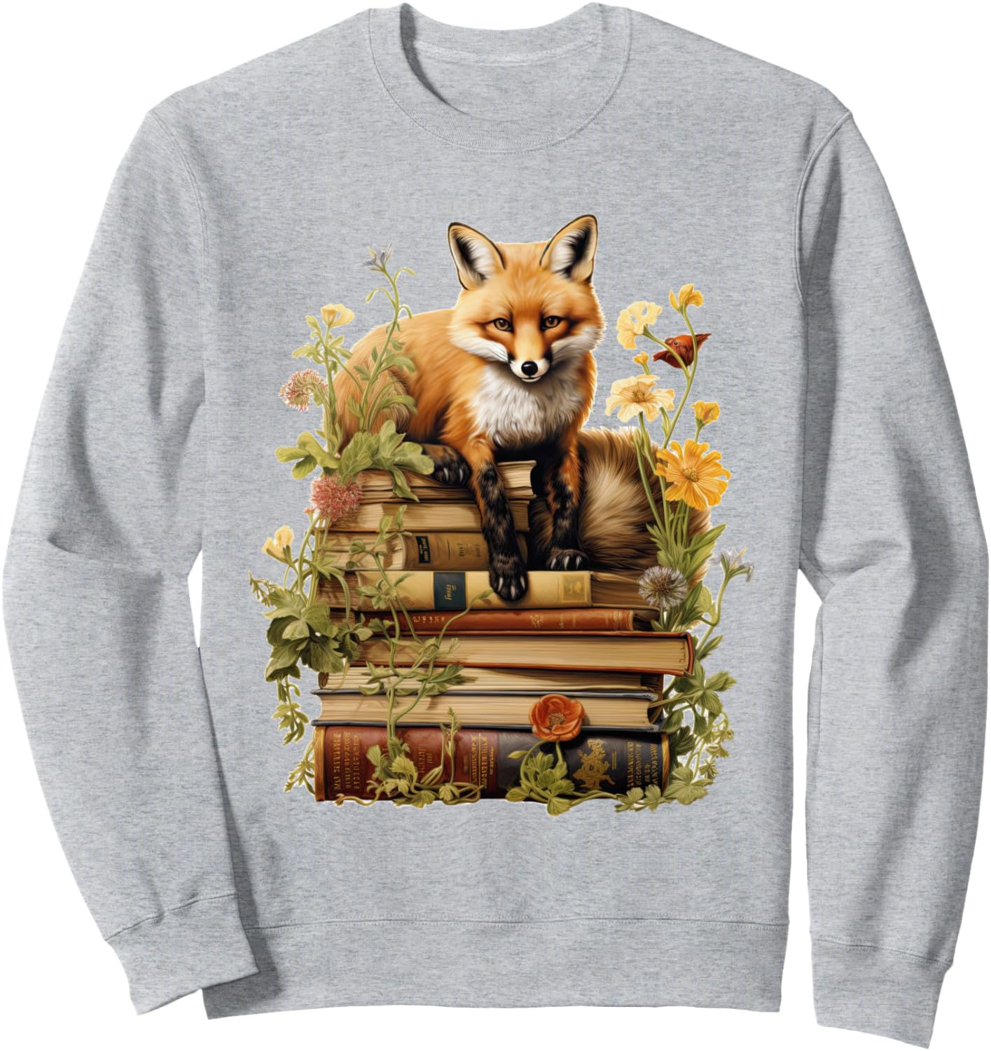 

Толстовка в стиле коттеджкор с цветочным рисунком, лисой и милым гобликом Cottagecore Goblincore And Fairycore Stuff, серый