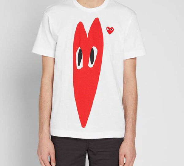 Футболка long heart printing short sleeve 'white red' Comme Des Garcons Play, белый — фото 2