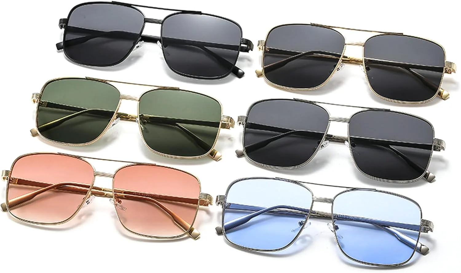 

Модные большие квадратные солнцезащитные очки для женщин и мужчин, с двойной перемычкой и металлической оправой, солнцезащитные очки для женщин mincl, Black