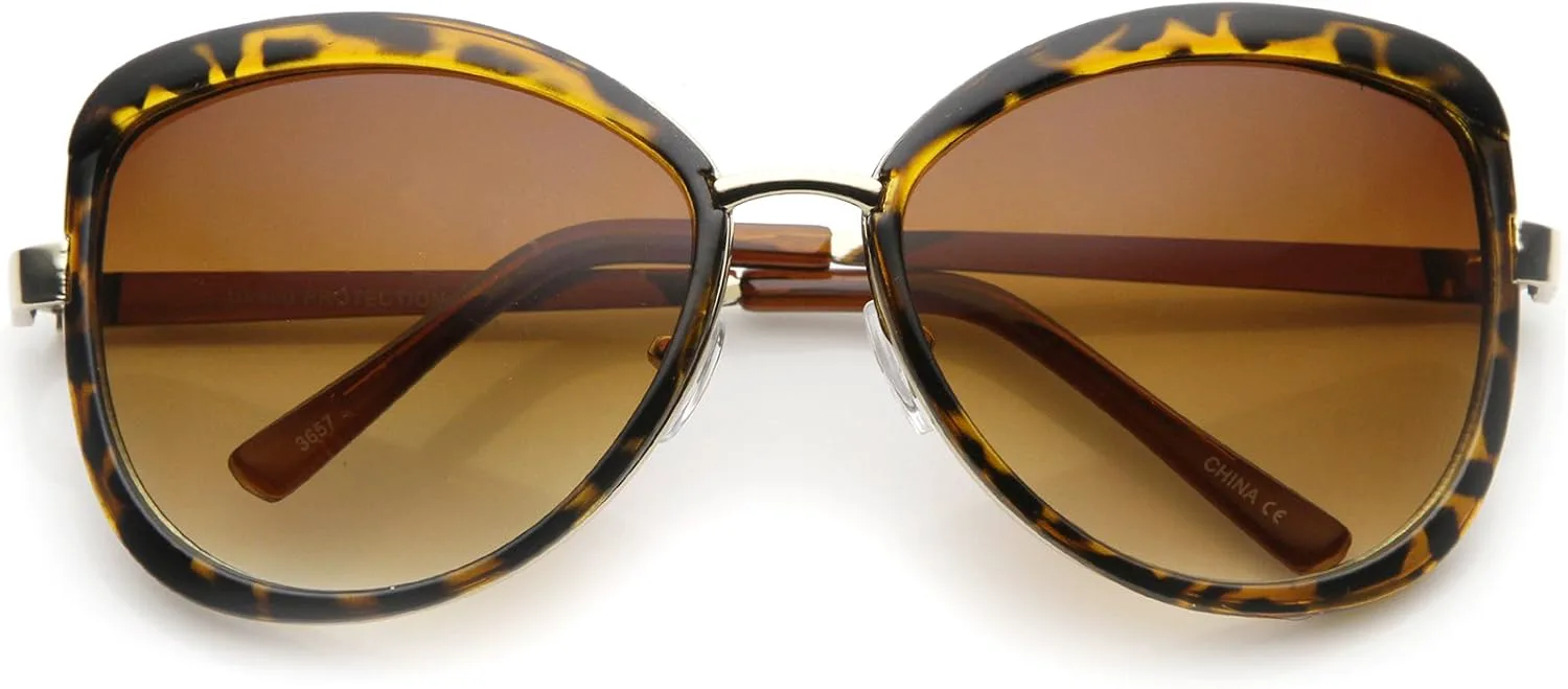 

Солнцезащитные очки zeroUV Glam Bow-Tie с металлическими дужками и градиентными тонированными линзами, увеличенного размера, 65 мм, Brown-tortoise-gold / Amber