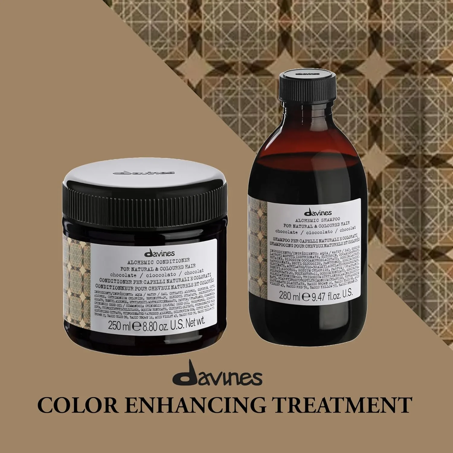 Кондиционер Davines Alchemic Chocolate, крем для окрашивания темно-коричневых и черных волос - усиливает и увлажняет оттенки каштановых волос с маслом жожоба, 8, 45 жидких унций. 260 мл (.), brown — фото 3